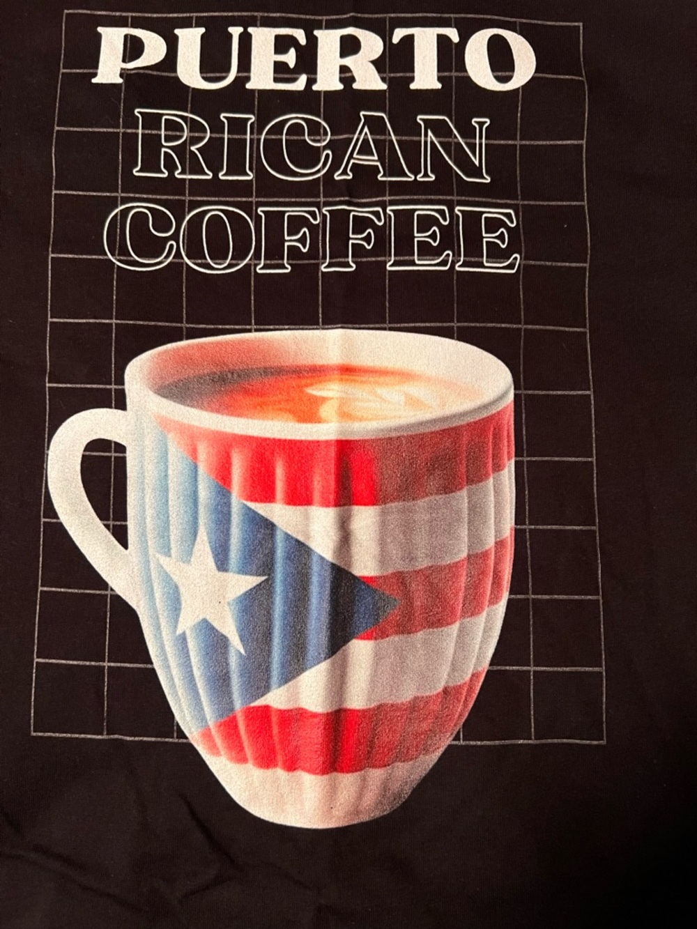 Puerto Rican Coffee Graphic Tee - Black with Red, White & Blue Mug sz LARGE NWOT